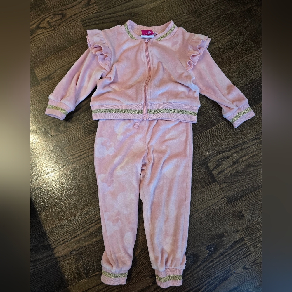 Minnie Mouse Pink Ruffle Trim Velour Tracksuit Size 18 Months